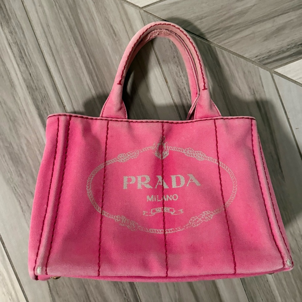 Prada Canapa Small Logo Tote Pink Canvas Authentic!